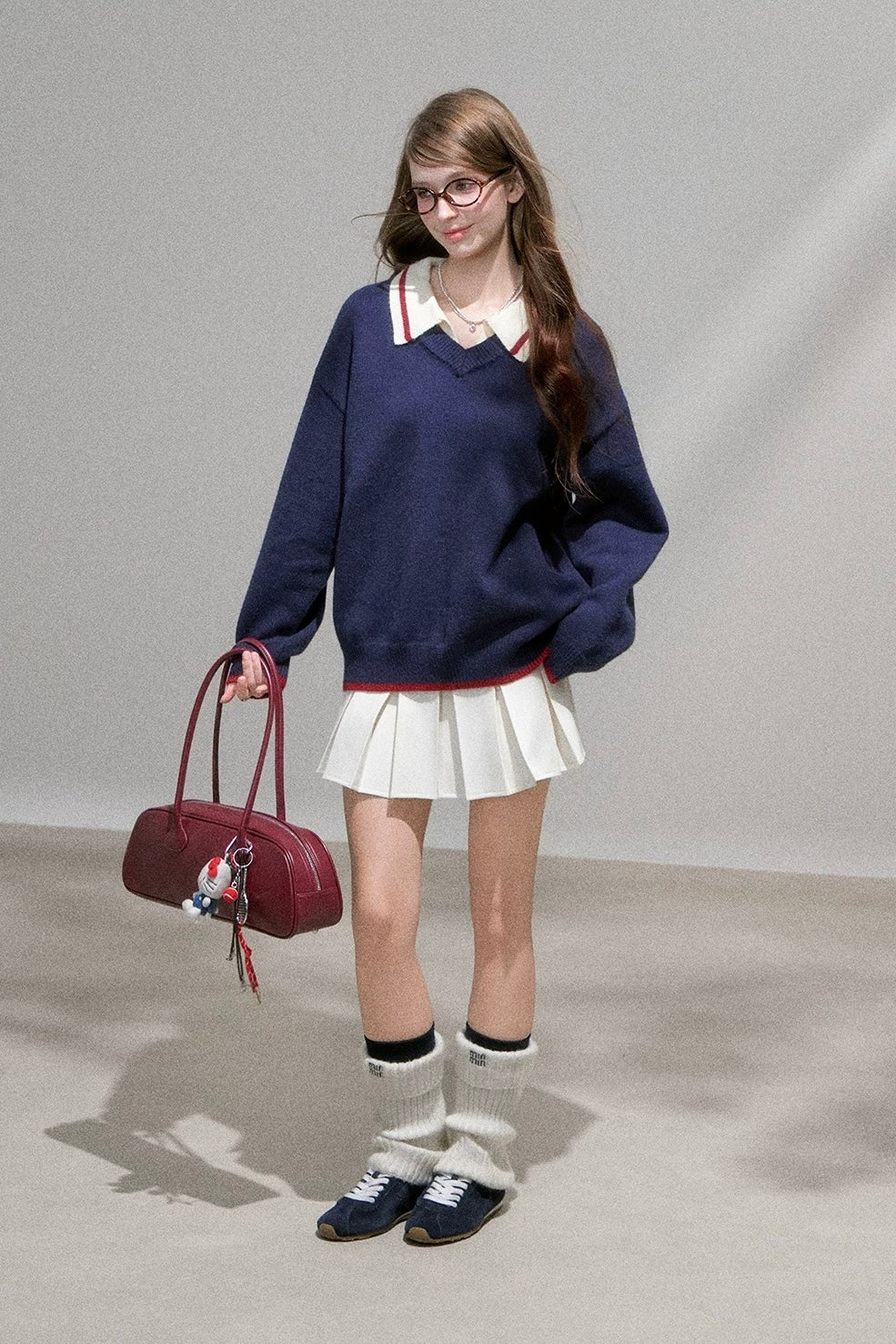 line neck navy Knit RI1367