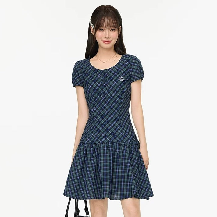 puff green check one-piece RI1239