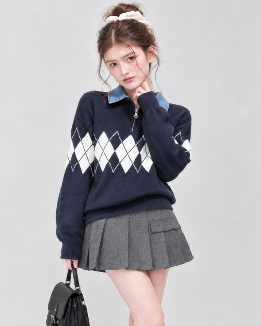 argyle navy color mood tops RI1572