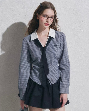 【pre oder】navy check point tops & skirt RI1474