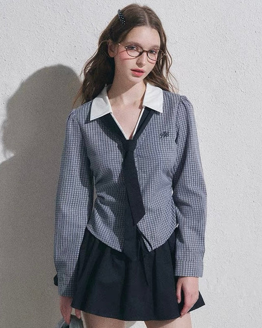【pre oder】navy check point tops & skirt RI1474