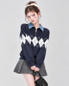 argyle navy color mood tops RI1572