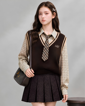 brown like shirt & vest set RI1542