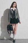 【pre oder】black check point tops & skirt RI1475