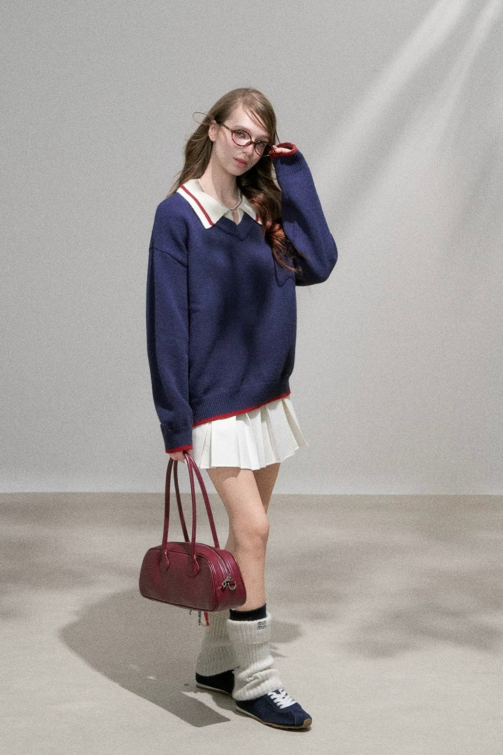 line neck navy Knit RI1367