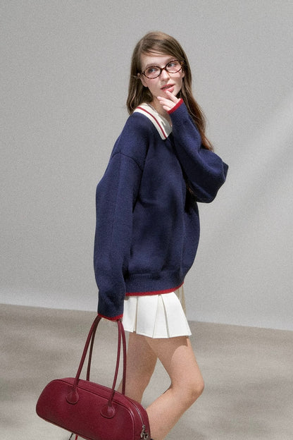 line neck navy Knit RI1367