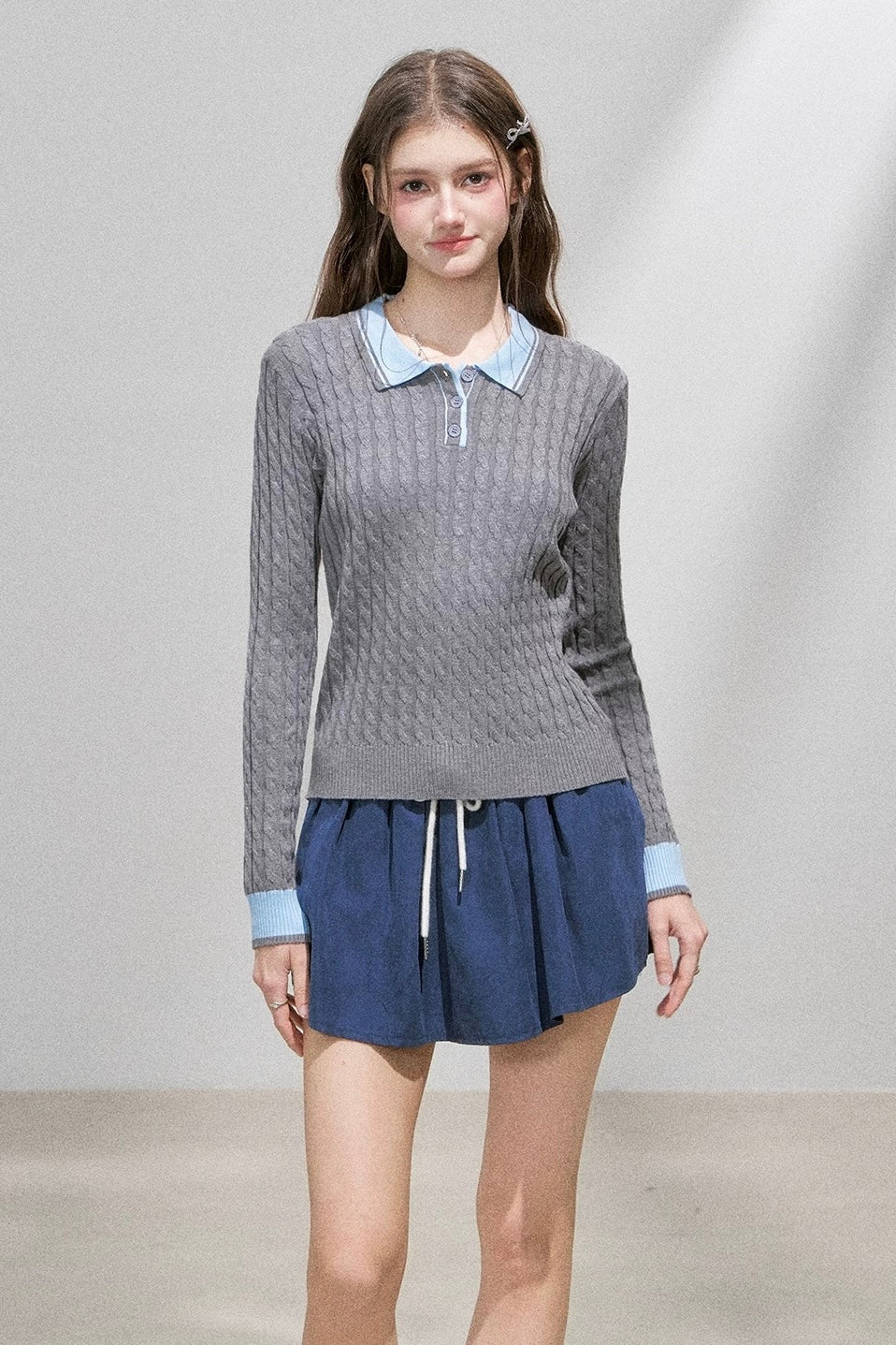 line curler contrast navy tops RI1373