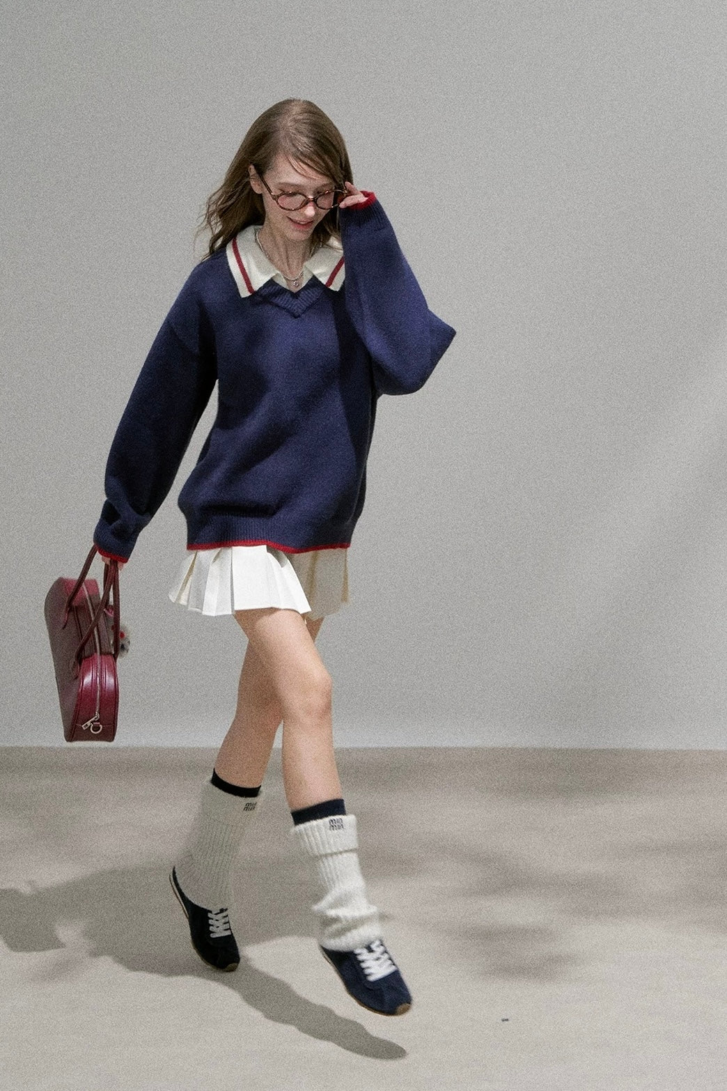 line neck navy Knit RI1367