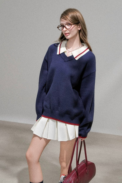 line neck navy Knit RI1367