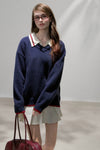 line neck navy Knit RI1367