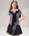 check blue casual tops RI1417