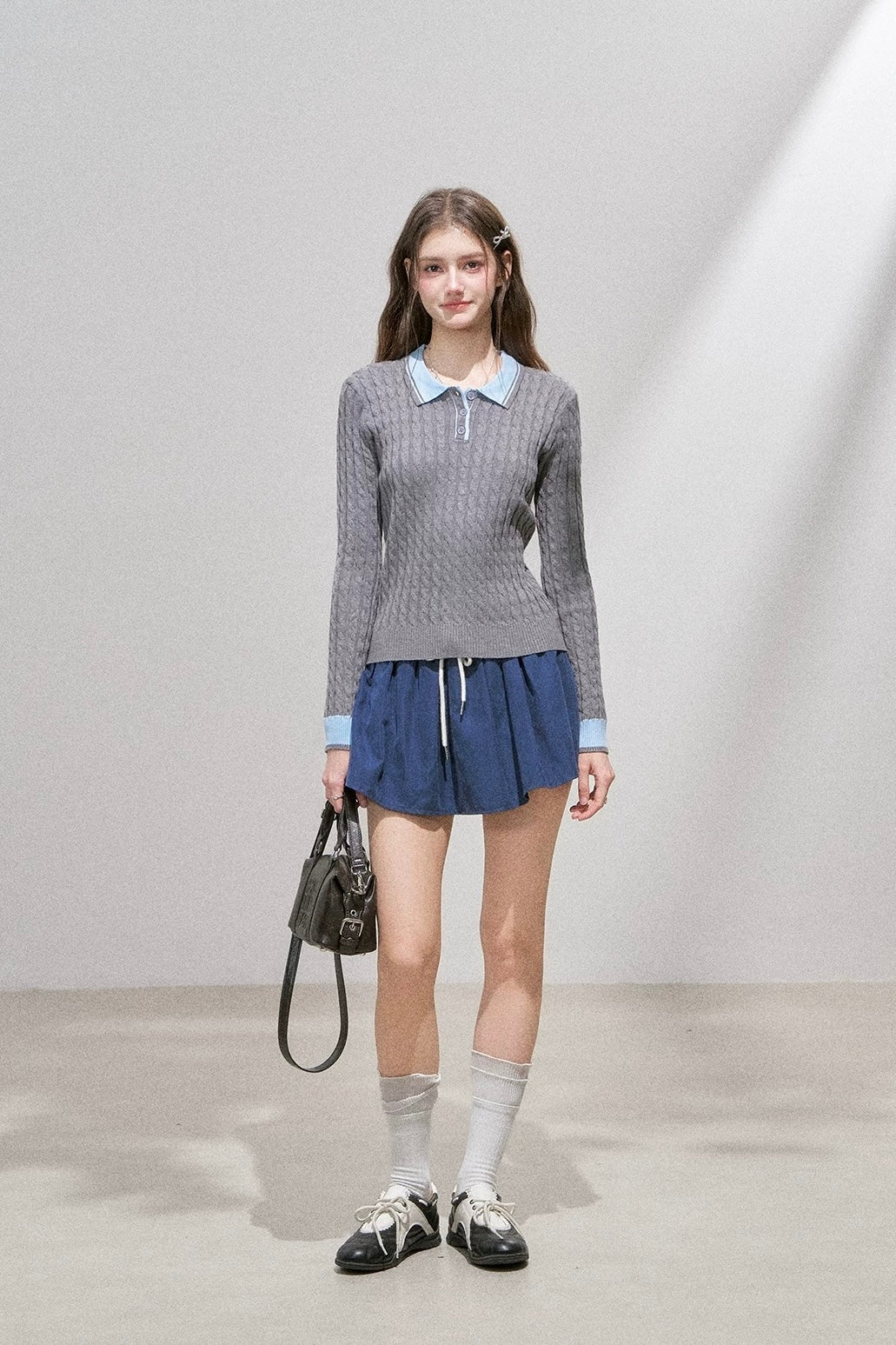 line curler contrast navy tops RI1373