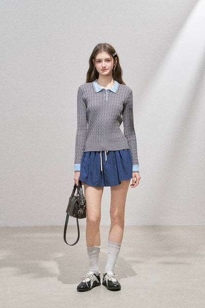 line curler contrast navy tops RI1373