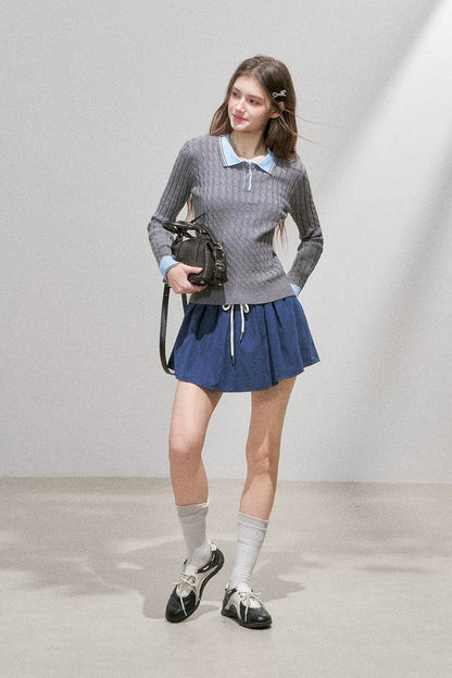 line curler contrast navy tops RI1373