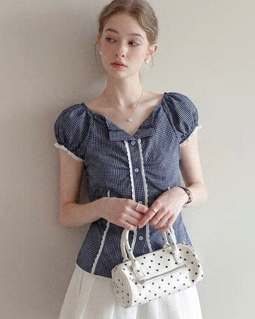 small check lace line tops RI1462
