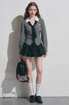 【pre oder】black check point tops & skirt RI1475