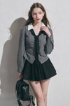【pre oder】black check point tops & skirt RI1475