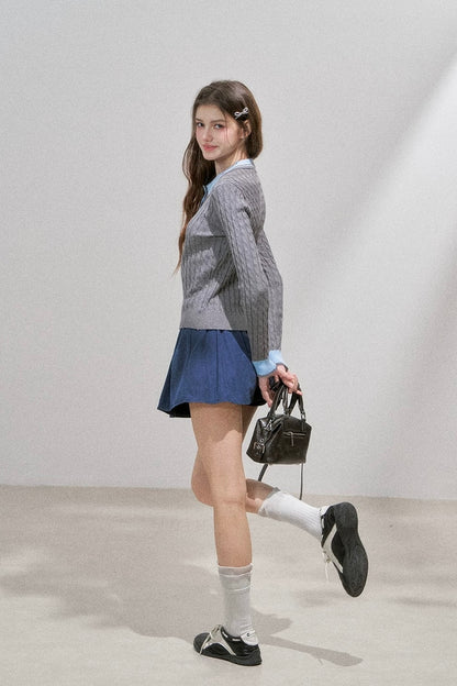 line curler contrast navy tops RI1373