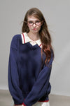 line neck navy Knit RI1367