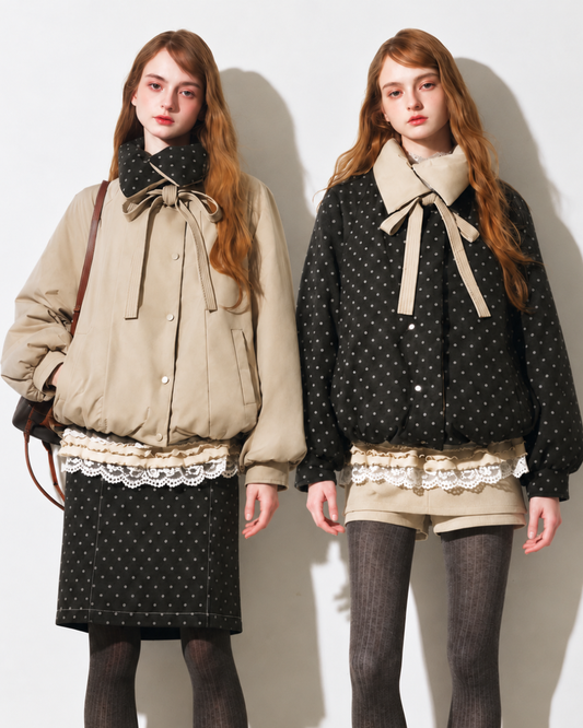 【reversible】reversible beige dot down jacket RI1660
